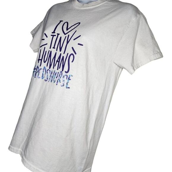 Gildan Women Tops, White "I Love Tiny Humans" Pediatric Nurse Tee T-Shirt, Sz S - Picture 5 of 9